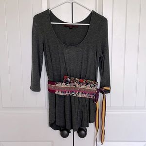 Common Thread size S soft long sleeve top with attached asymmetrical tie belt